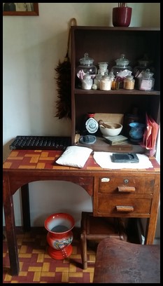 The room of a physician. An abacus was used to make calculations.