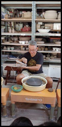  Mr Lee also explained how he controlled the spin of the potter's wheel by stepping on a pedal which was placed below the table. 