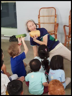  The children were shown a squash, cucumber, turnip and pumpkin. 