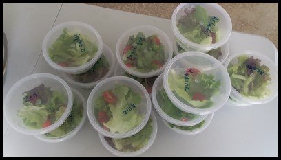  Salads were then packed into containers for the children to take home. 