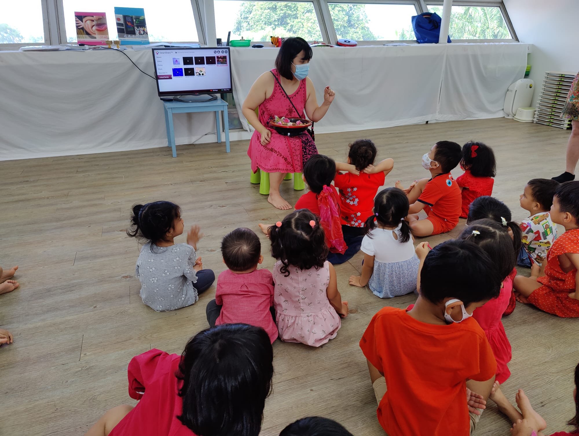  Videos were shown to them by qiu jin laoshi. The videos explained the story of how the Chinese zodiac came about. 