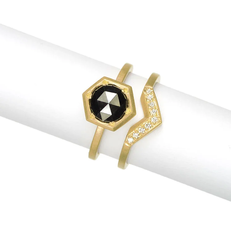 Hexagon Black Diamond Solitaire with Angle Ring .jpg