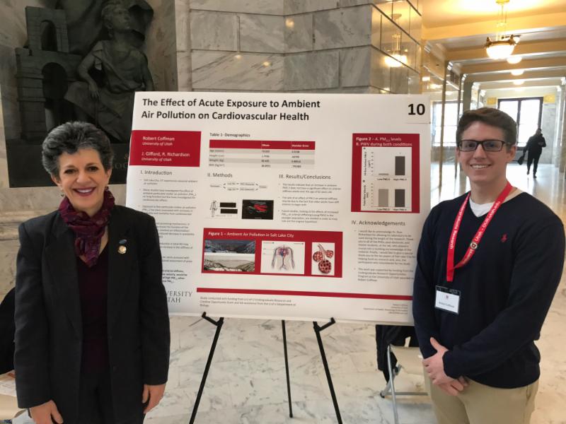 Research posters on air quality issues by Nicole Burnett and Robert Coffman, University of Utah students