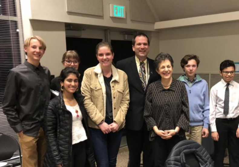 Rep. Arent, Rep. Ward, and Abigail Mower with students from West High School, the McGillis School and School for the Performing Arts at Climate Solutions for a Healthy Future hearing.