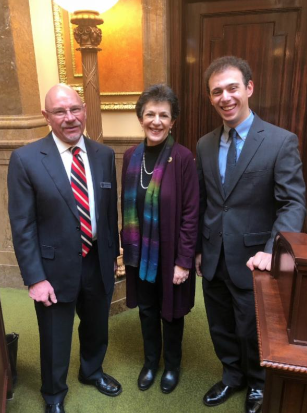 Mayor Jeff Silvestrini, who lead the pledge on Feb. 21st, Rep. Arent, and her son Josh Lipman, who gave the prayer.