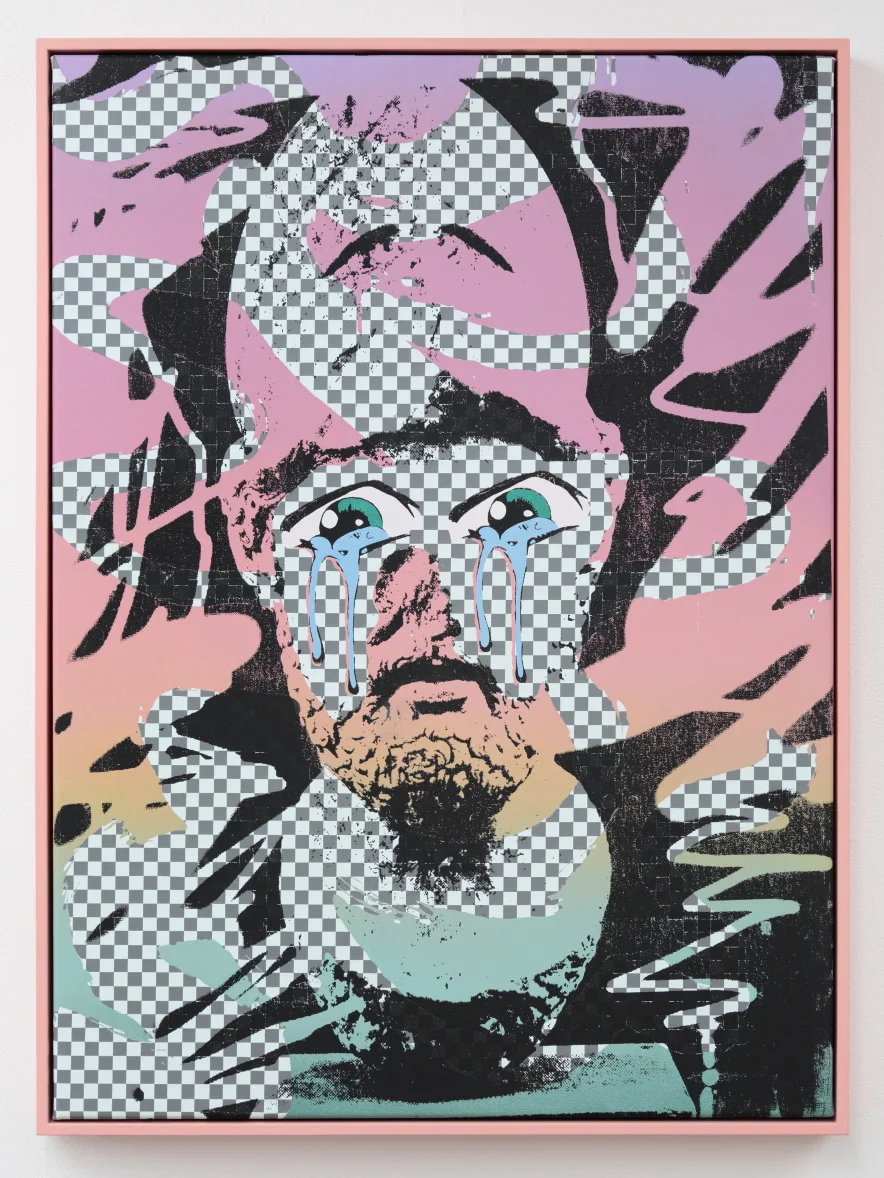   Cloud Hack (2016)   Acrylic, screen print, aerosol and oil paint on canvas  30" x 22" 