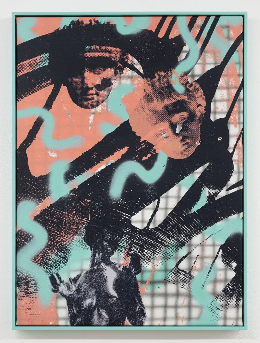   My Milkshakes bring all the Boys to the Grid (2015)   Acrylic, screen print, aerosol on canvas  30" x 22" 