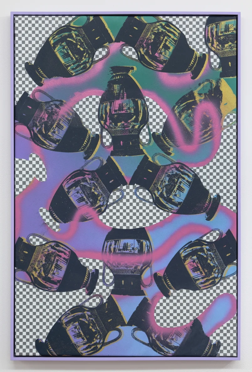   Negative Approach (2015)   Acrylic, screen print and aerosol on canvas  40" x 26" 