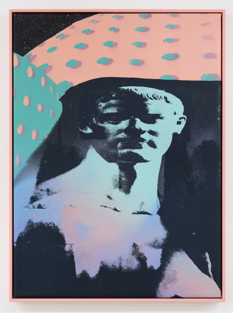   Polka Dot Com (2015)   Acrylic, screen print and aerosol on canvas  30" x 22" 