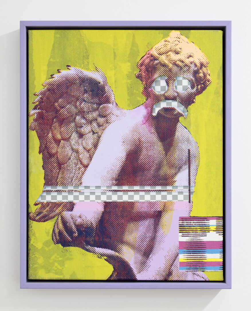   All I get from you is Dial Tone   Acrylic, screen print and aerosol on canvas  18” x 14'“ 