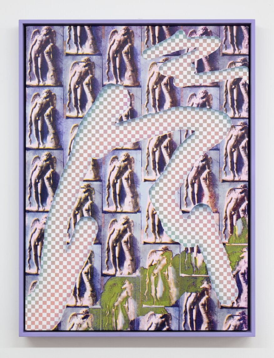   Schwipe (2018)   Acrylic, screen print and aerosol on canvas  30” x 22” 