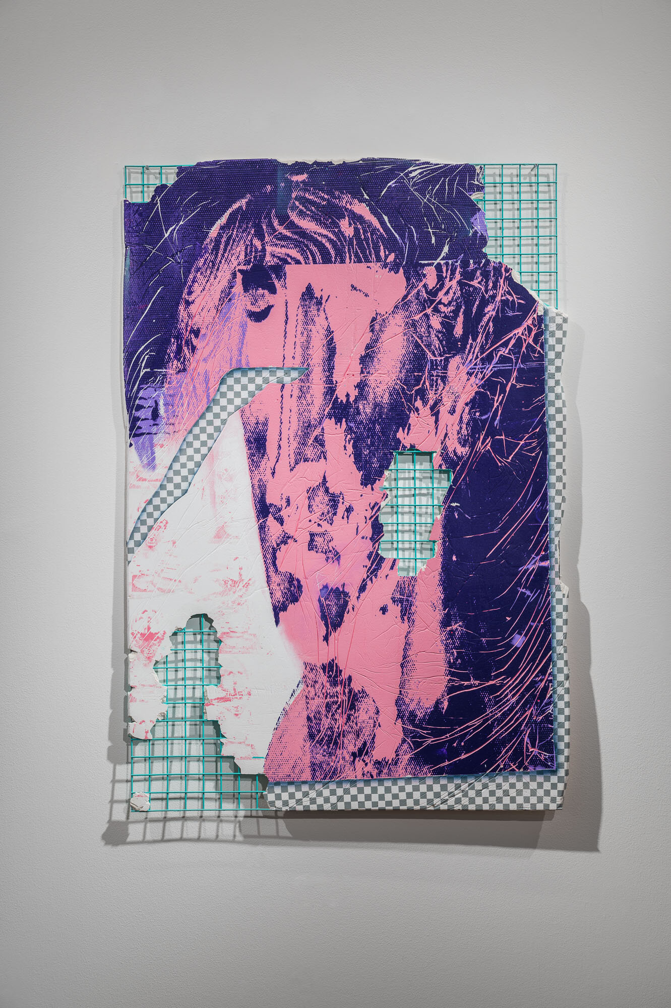   Busted Head    Plaster, mesh, acrylic, aerosol, screenprint   90cm x 60cm 