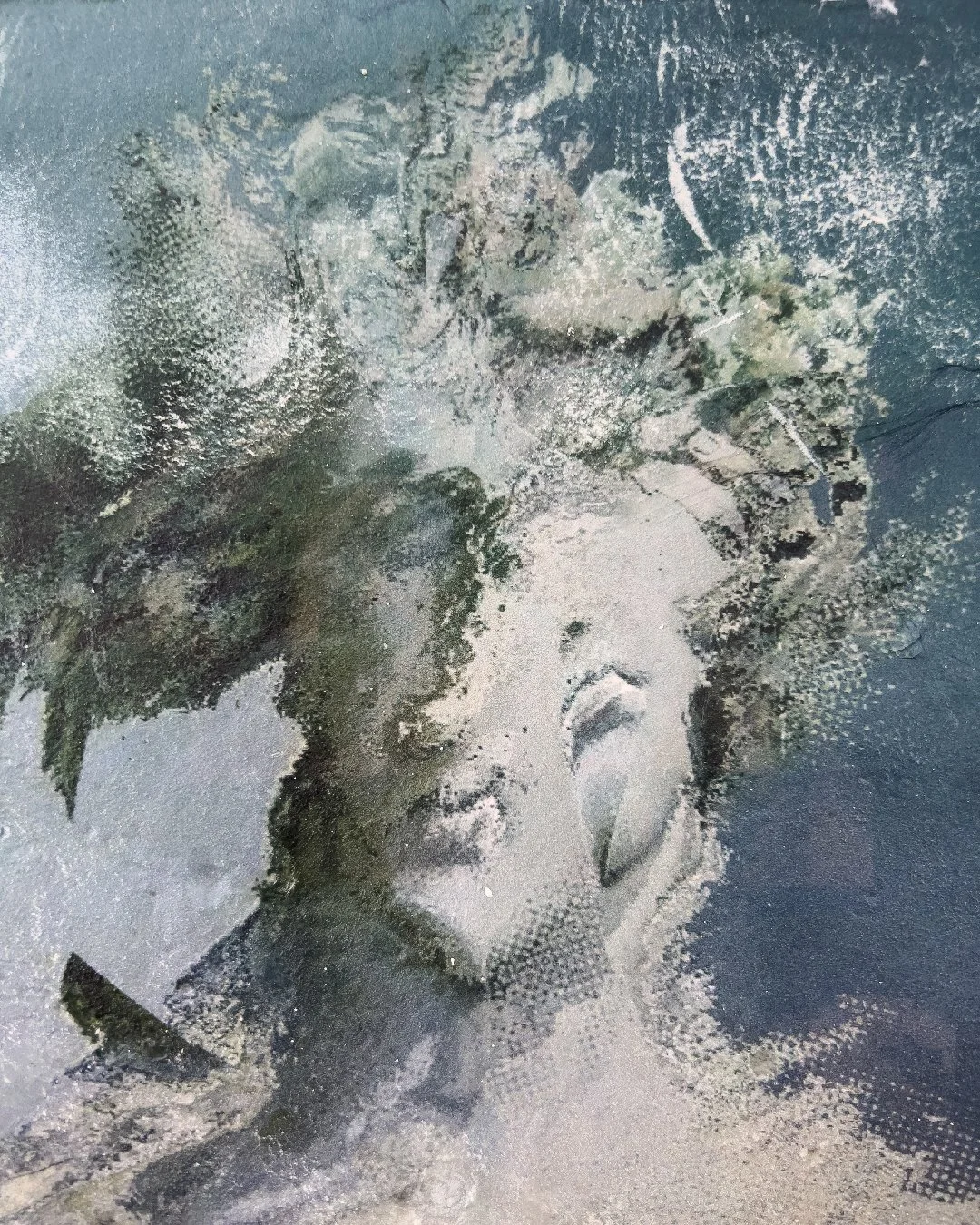 Slay Another Day (Detail) Plaster, acrylic, mesh, epoxy resin, digital print on hydro film 56cm x 46cm