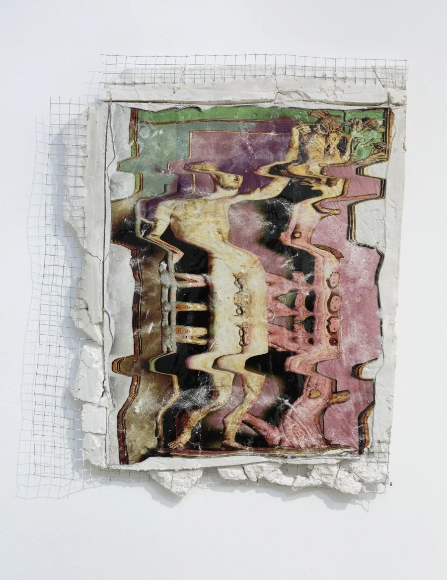   No More Avatars   Plaster, acrylic, mesh, epoxy resin, digital print on hydro film  53cm x 46cm 