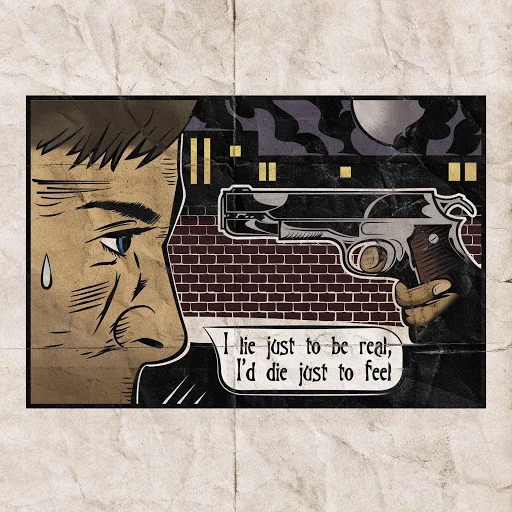 Art by our friend, artist, drummer of Problem of Pain, and all around funny guy, Jake Beaver . Check out his band's album, Burn What My Hands Wrought by Problem of Pain , because it will make a lot of year-end lists (like MINE). Anyone know what song those Smashing Pumpkins lyrics come from?