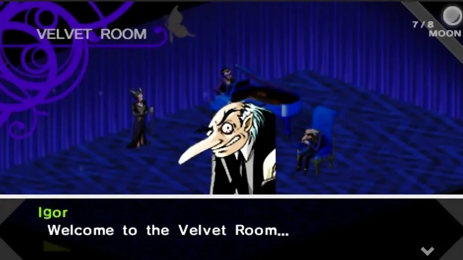 La prima Velvet Room, in tutto il suo twinpeaksoso citazionismo.