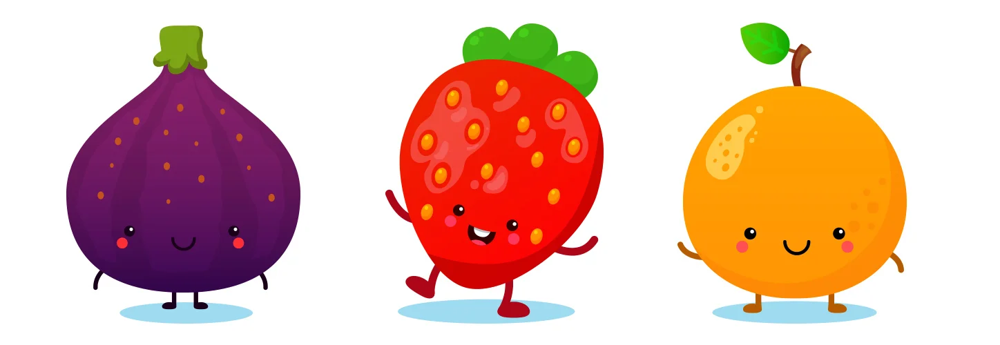 Fruit (Fig, Strawberry, Orange) - Vector Art