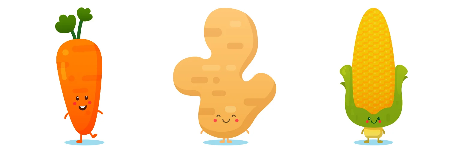 Vegetables (Carrot, Ginger, Sweetcorn) - Vector Art