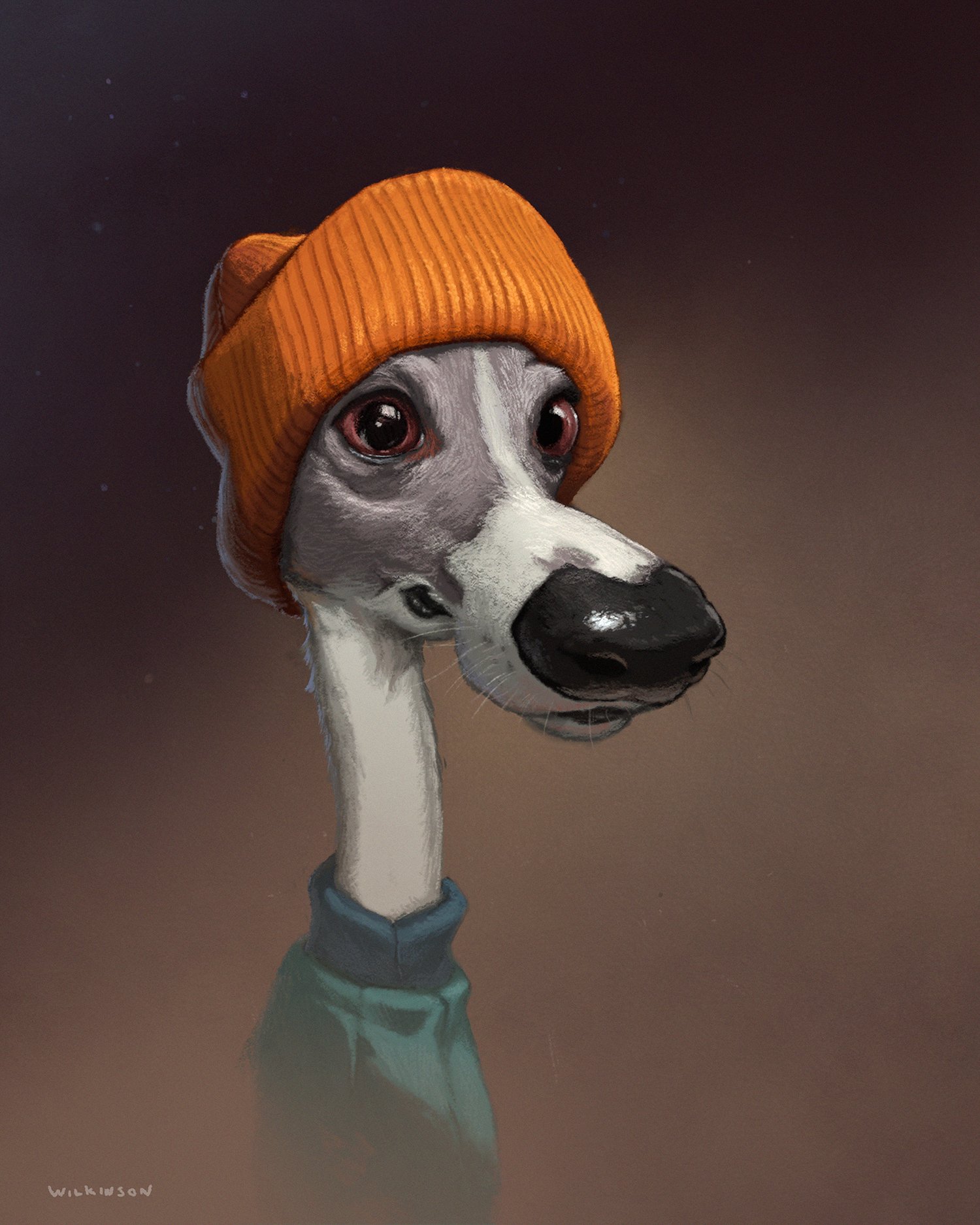 Dog Caricature of a Whippet in a hat