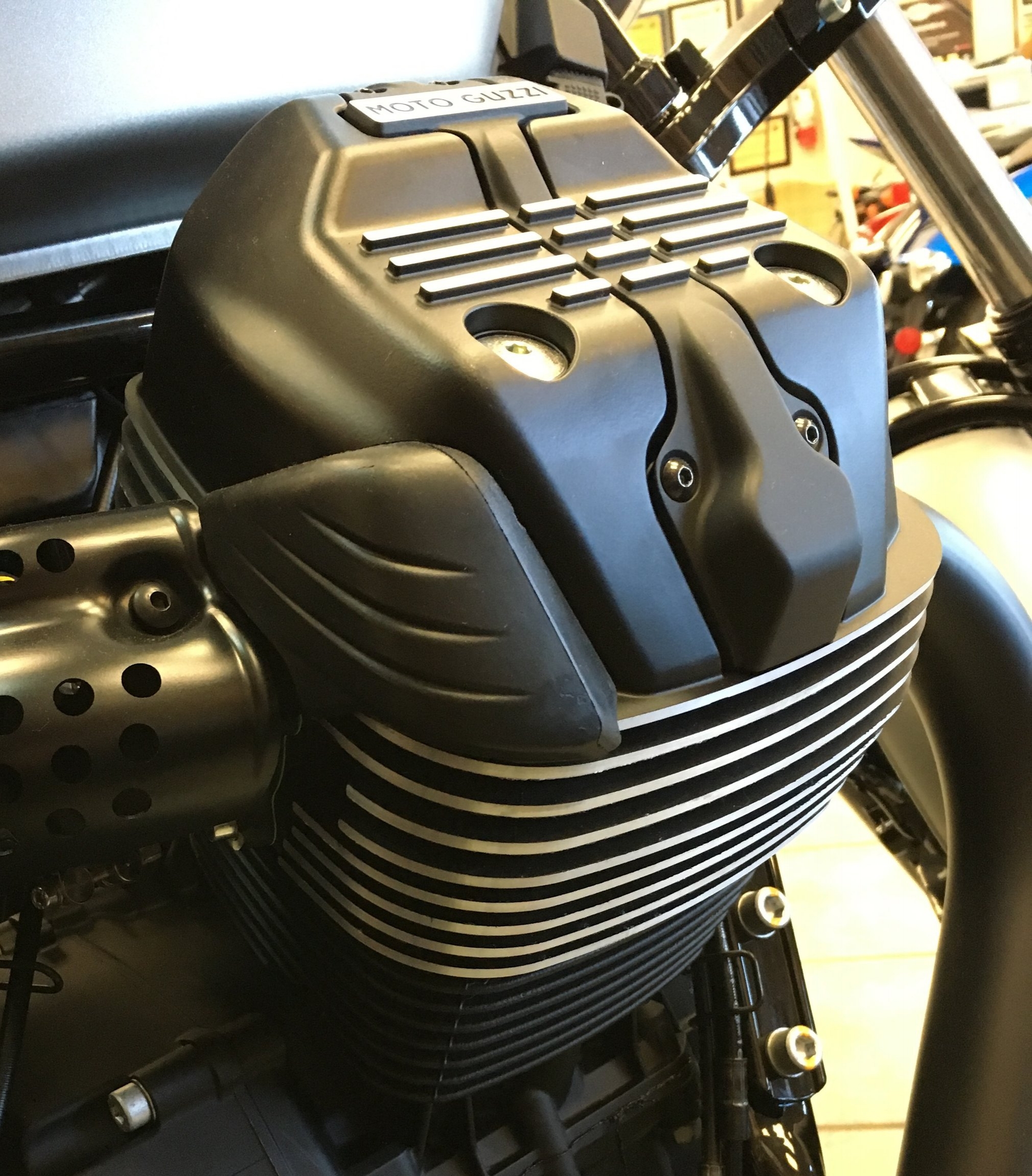 The 90-degree cylinder head pokes it's head up like a V-shaped friend.