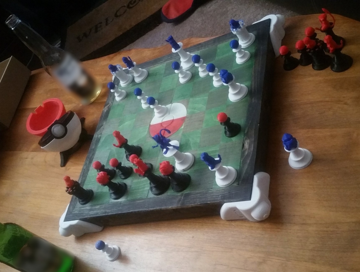 In the first game of Pokemon Stadium Chess, I played for Red/Black Mew and my friend played for Blue/White Mewtwo. I lost. The Mew and Mewtwo were played as Queens, seeing as they would clearly be the most powerful pieces on the board. The Pikachu pieces were played as Kings.