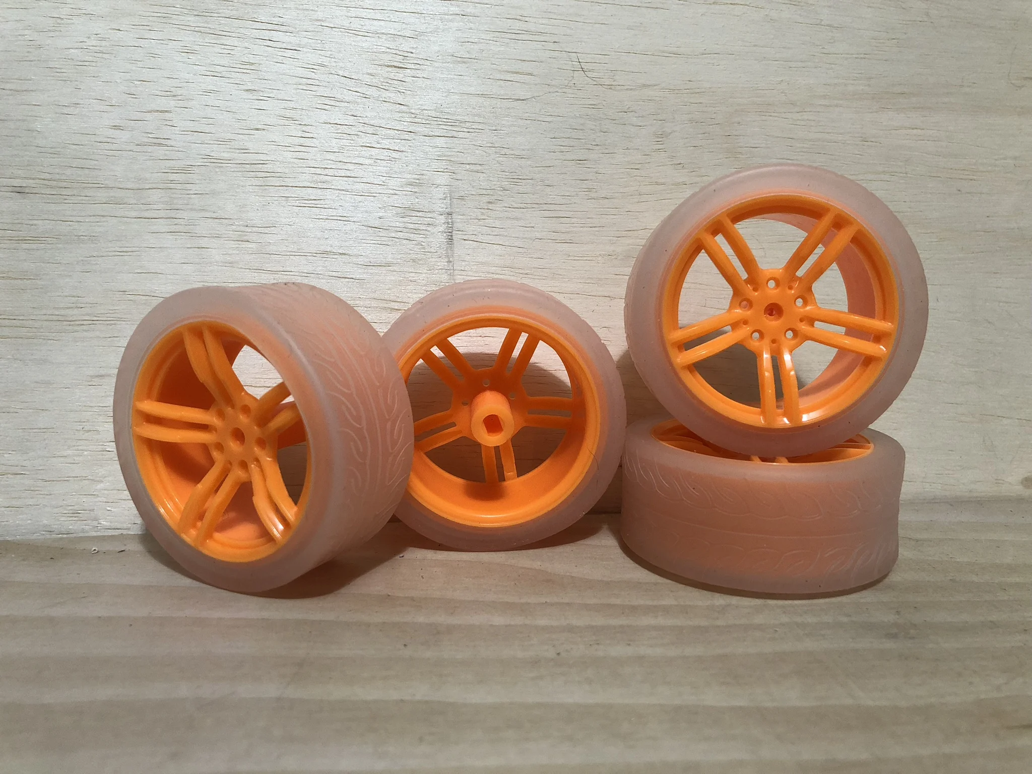 Set of four Orange and Clear TT Motor Wheel for TT DC Gearbox Motor, from Adafruit