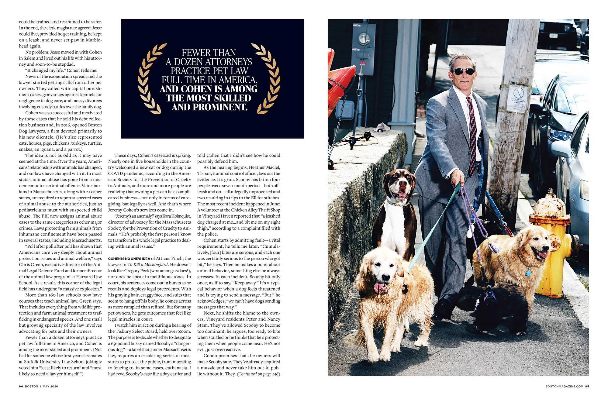 Boston Magazine, May 2026 "The Dog Whisperer, Esquire"