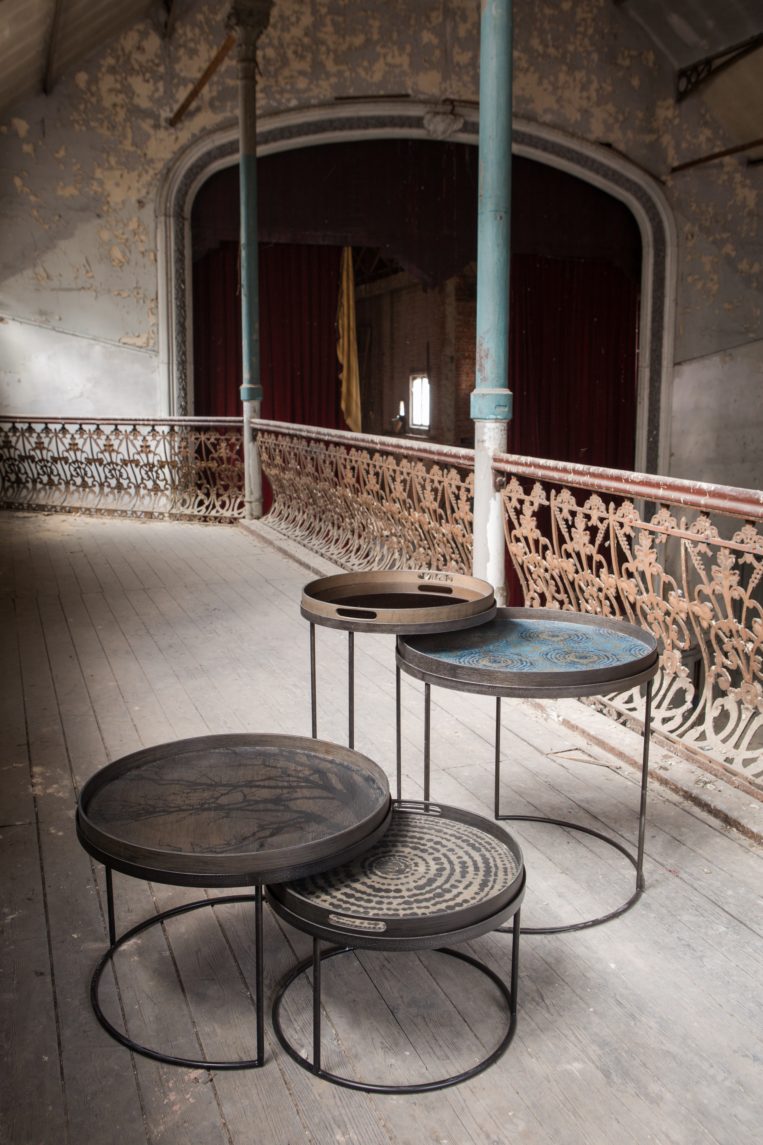 Notre Monde tables with trays.