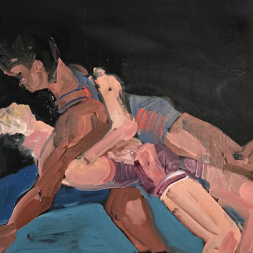 The Wrestlers, 2019 oil on board 8” x 8”