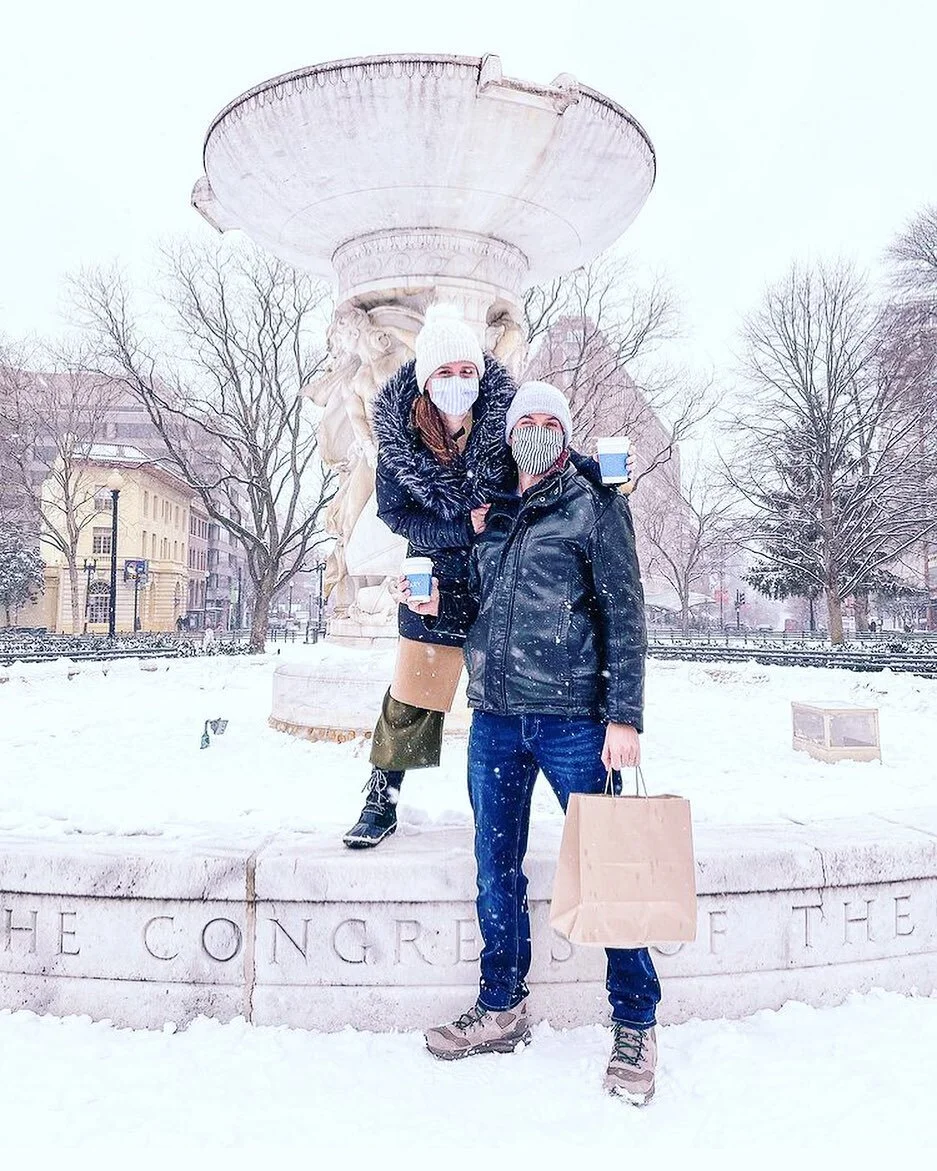 DC looks so gorgeous covered in snow ❄️ come by on your walk 🌀 🥾 we have something cozy to grab and go ☕️ or stay if you would like to 🫖 

we are fans of Steph and Brandon 💙 the morning we re-open our doors after the first covid outbreak, Brandon
