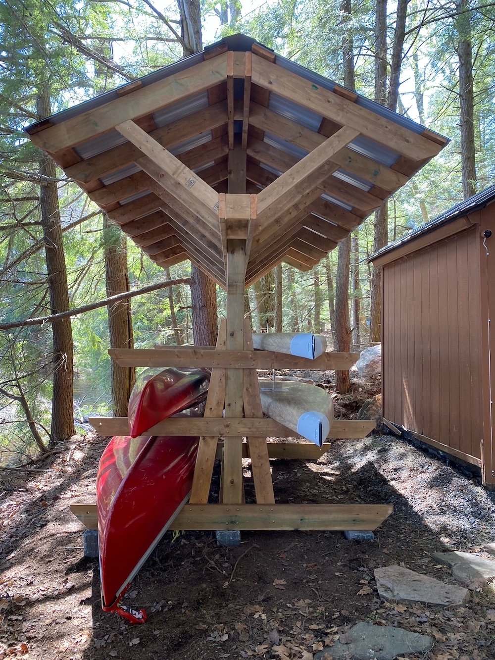 Deluxe Roofed Wood Racks - Full Roof Free Standing - kayak storage rack - Storage Rack Solutions