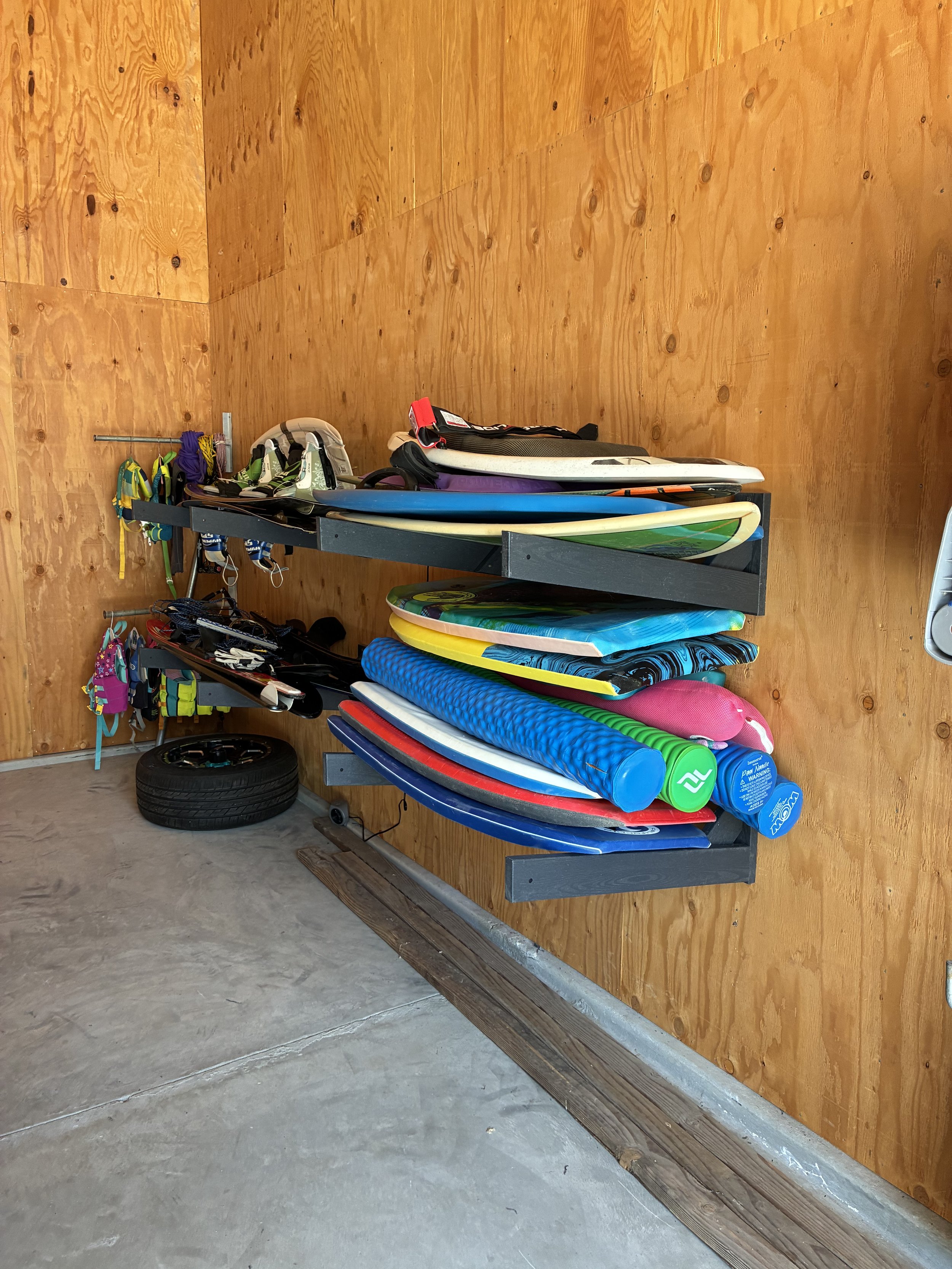 ReRackiT - Wall Mounted Ski and Board Racks - Product Side Shot Stacked- Storage Rack Solutions - Snowboard storage - Ski storage - Skateboard Storage