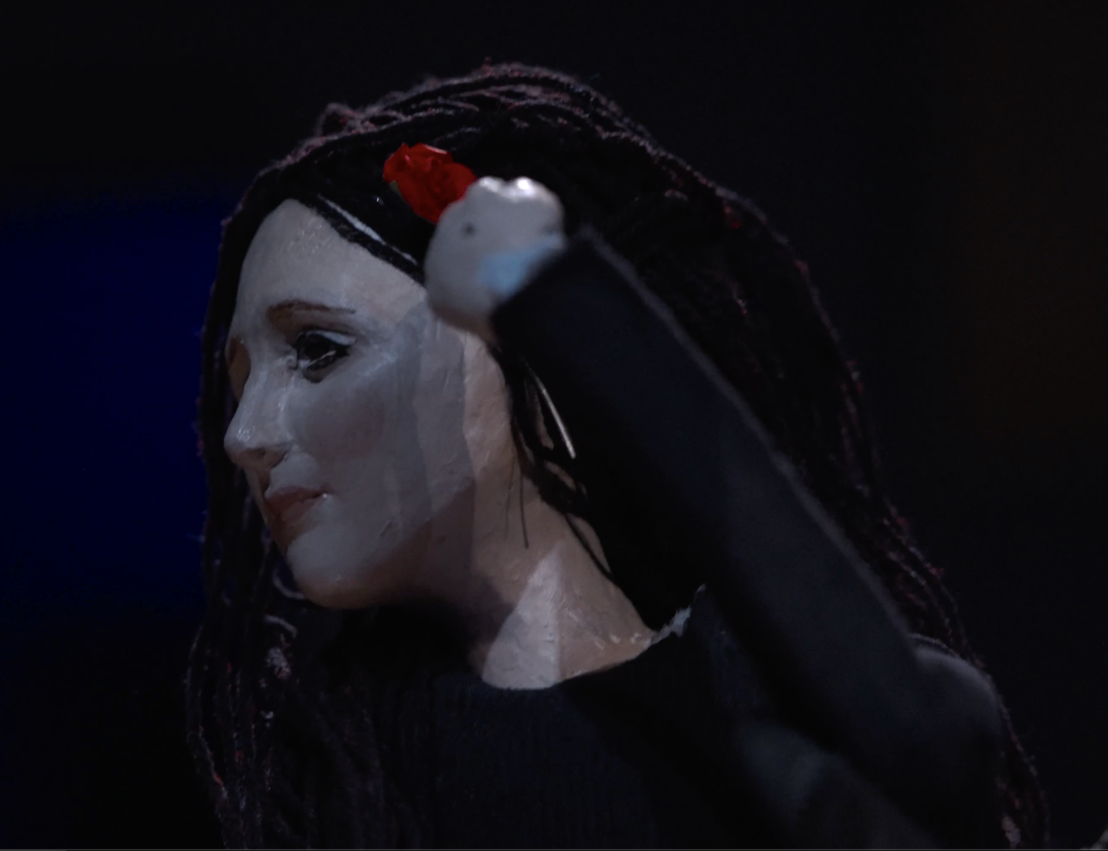 Puppet of Nadezhda Stalin with a rose in her hair