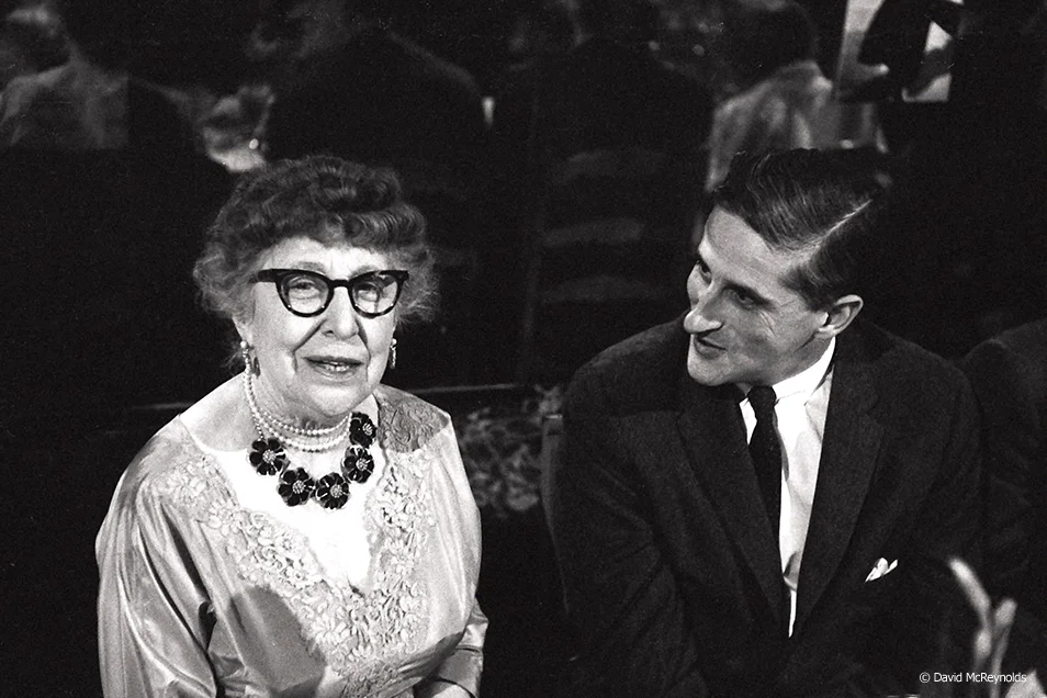 Jeannette Rankin and WRL board member Roy Finch. Rankin was awarded the first WRL Peace Award. New York City, 1958.