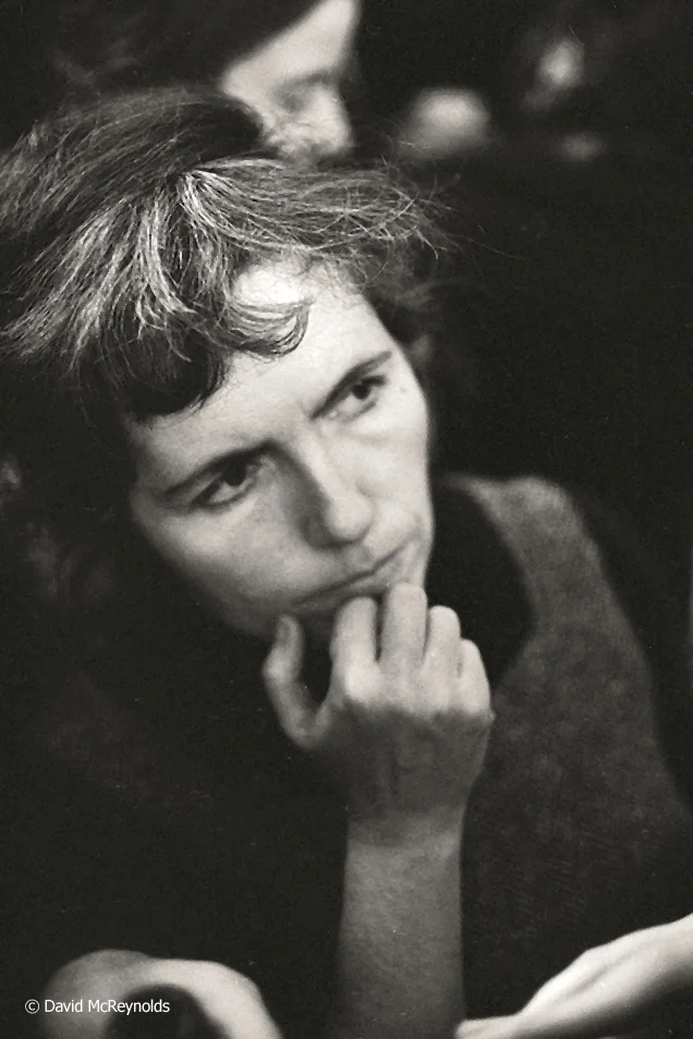 Author Grace Paley at a reception for the 1968 WRL poetry calendar.