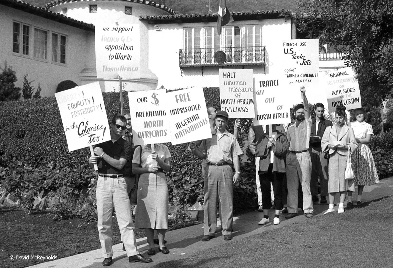 Marching to the French Embassy in Los Angeles, November 1955. (55-26)