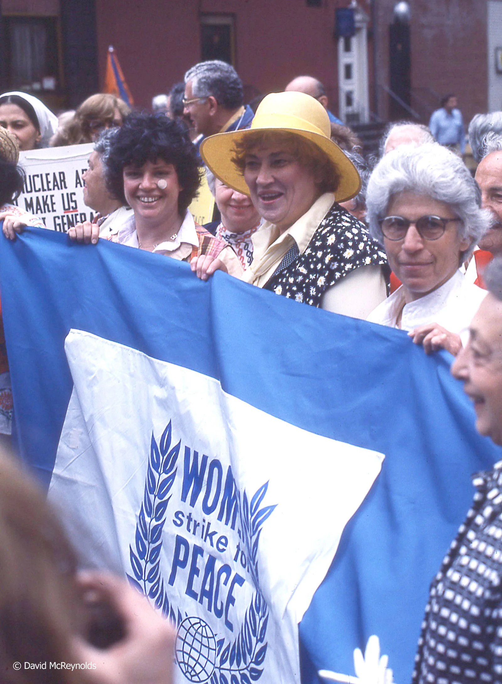 Bella Abzug in hat marching during the Special Session on Disarmament Demonstration, May 27, 1978.