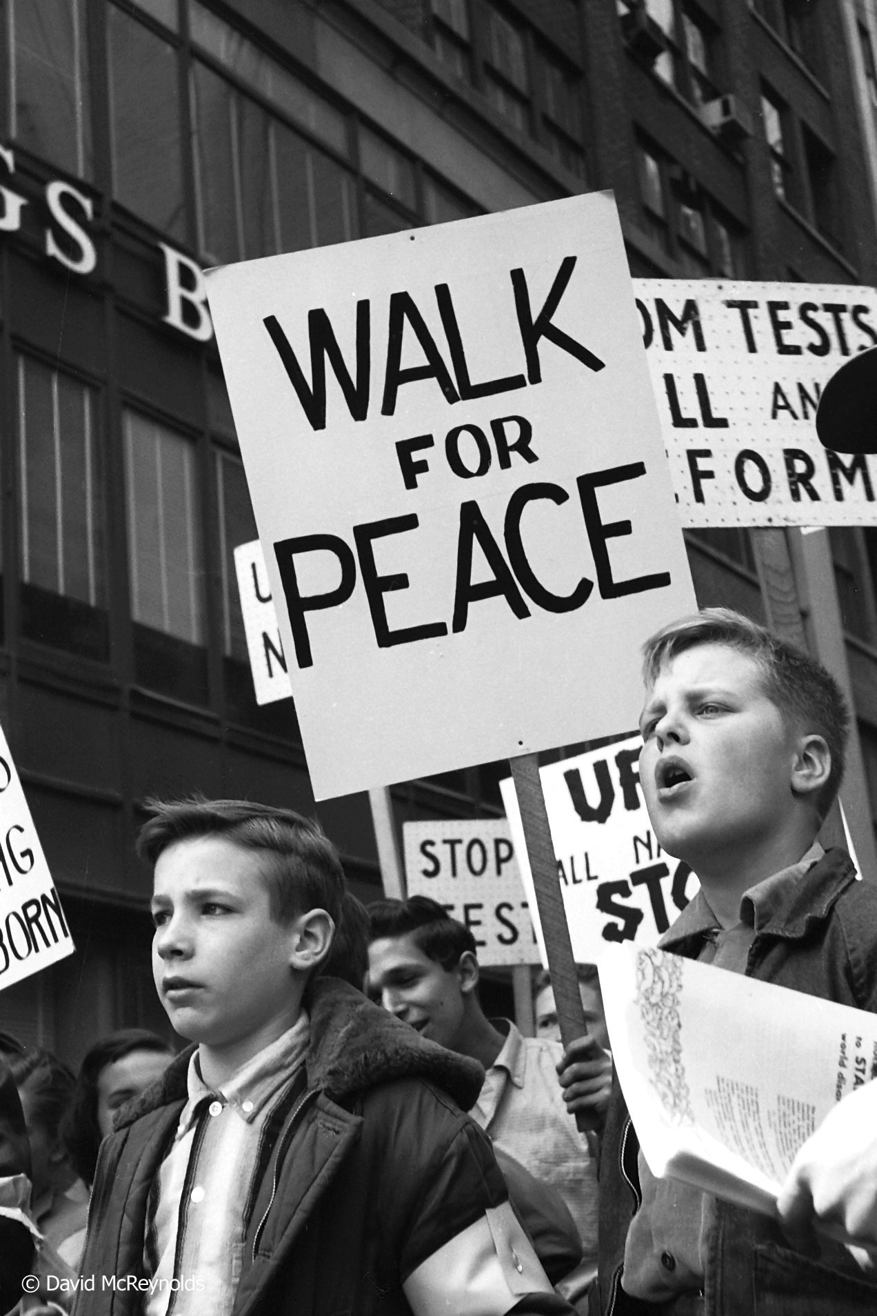  The first of several annual protests against nuclear weapons was organized by WRL in conjunction with the Aldermaston march in England. 