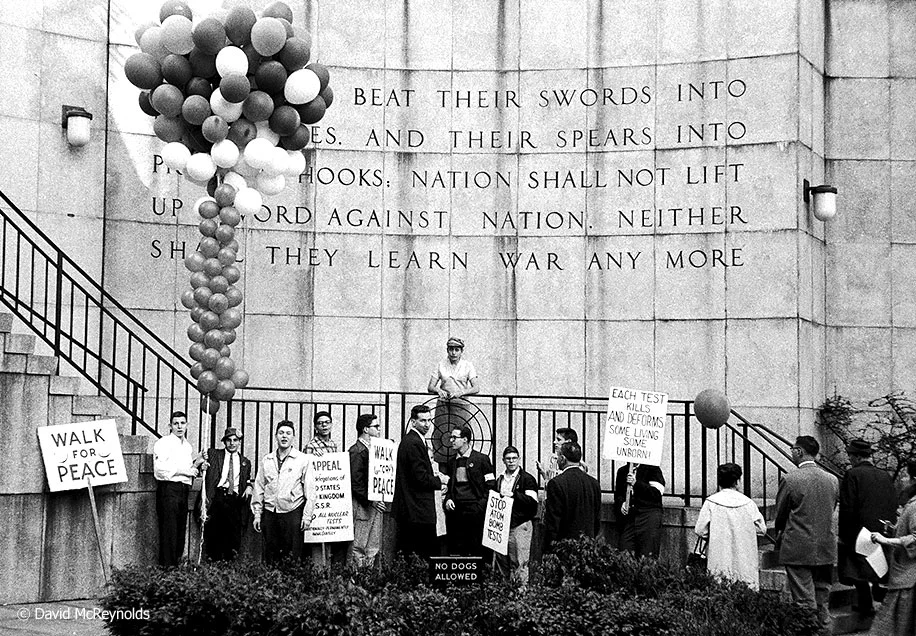 Student Peace Day, May 1958, United Nations, NYC. WRL cosponsored Student Peace Day and Walk for Peace actions with Catholic Worker and other groups.