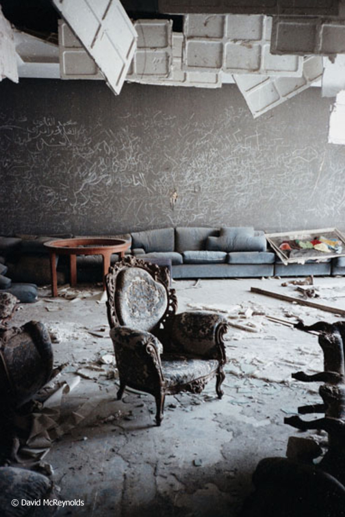 The group toured the ruins of Gaddafi's house, hit by U.S. bombs in April 1986. 