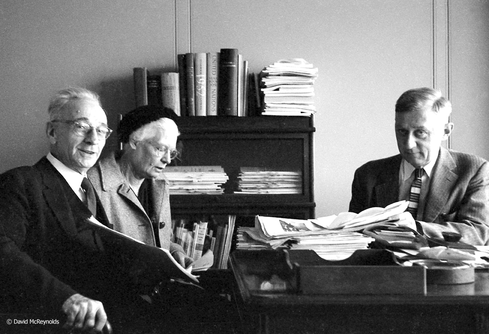 AJ Muste (left) and Dorothy Day (center) at a UN Meeting in January, 1959.