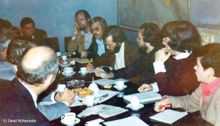 A day after their brief detention for leafleting and unfurling a banner in Red Square, the group had a meeting with the Soviet Peace Committee. Photographer unknown.