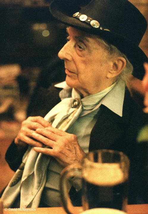 Quentin Crisp and David at a local restaurant, Jan. 1998.
