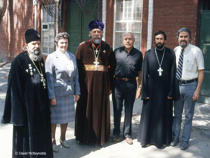  Tour leader and FOR staff member Richard Deats, right, with other tour members and Baku religious leaders. 