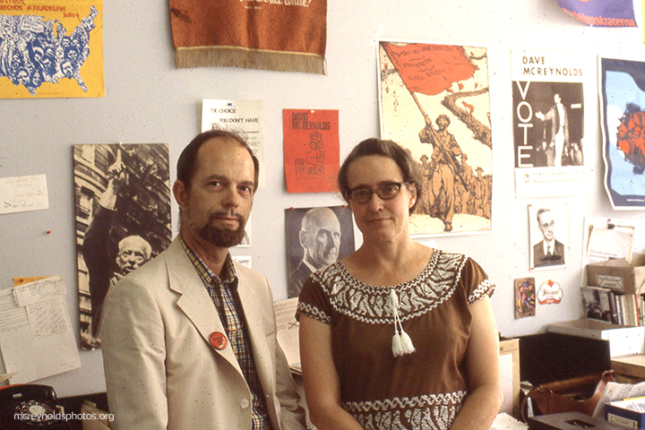 Presidential candidate for the Socialist Party with his Vice Presidential running mate Sr. Diane Drufenbrock, 1980. Photo by Steve Rossignol.