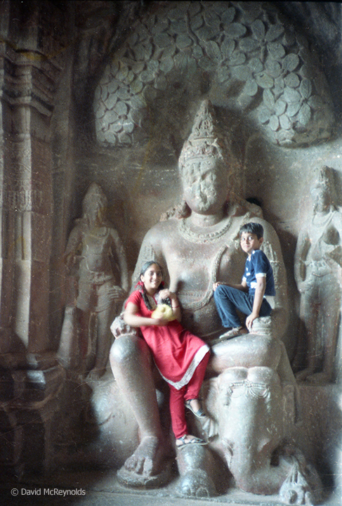 The ruins at Ellora, a rock-cut monastery-temple cave featuring Buddhist, Hindu and Jain monuments, and artwork, dating from the 600-1000 CE.