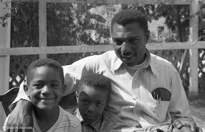 Wilson Riles and sons, July 1954. Riles (1917–1999) was an American educator and the first African American to be elected to statewide office in California. (54-12)