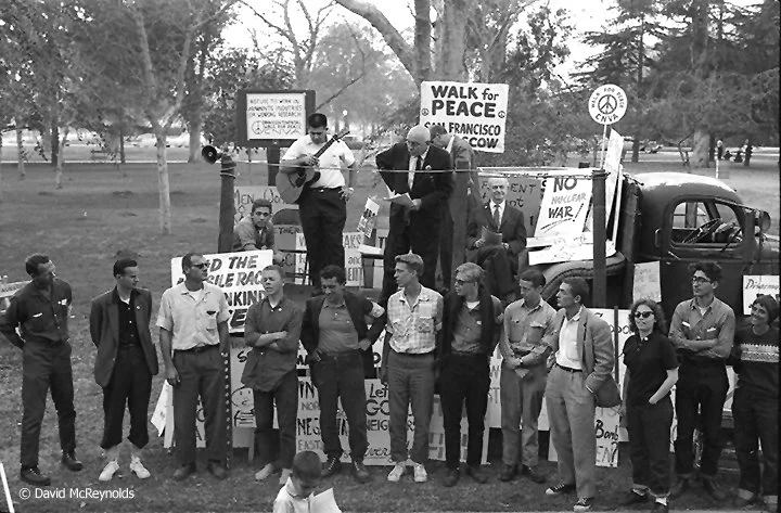 The Committee for Nonviolent Action, which later merged with War Resisters League, organized the San Fransisco to Moscow Walk for Peace, which left San Fransisco in December 1960 and ended in Moscow in October 1961. The walkers stood for the crowd&n