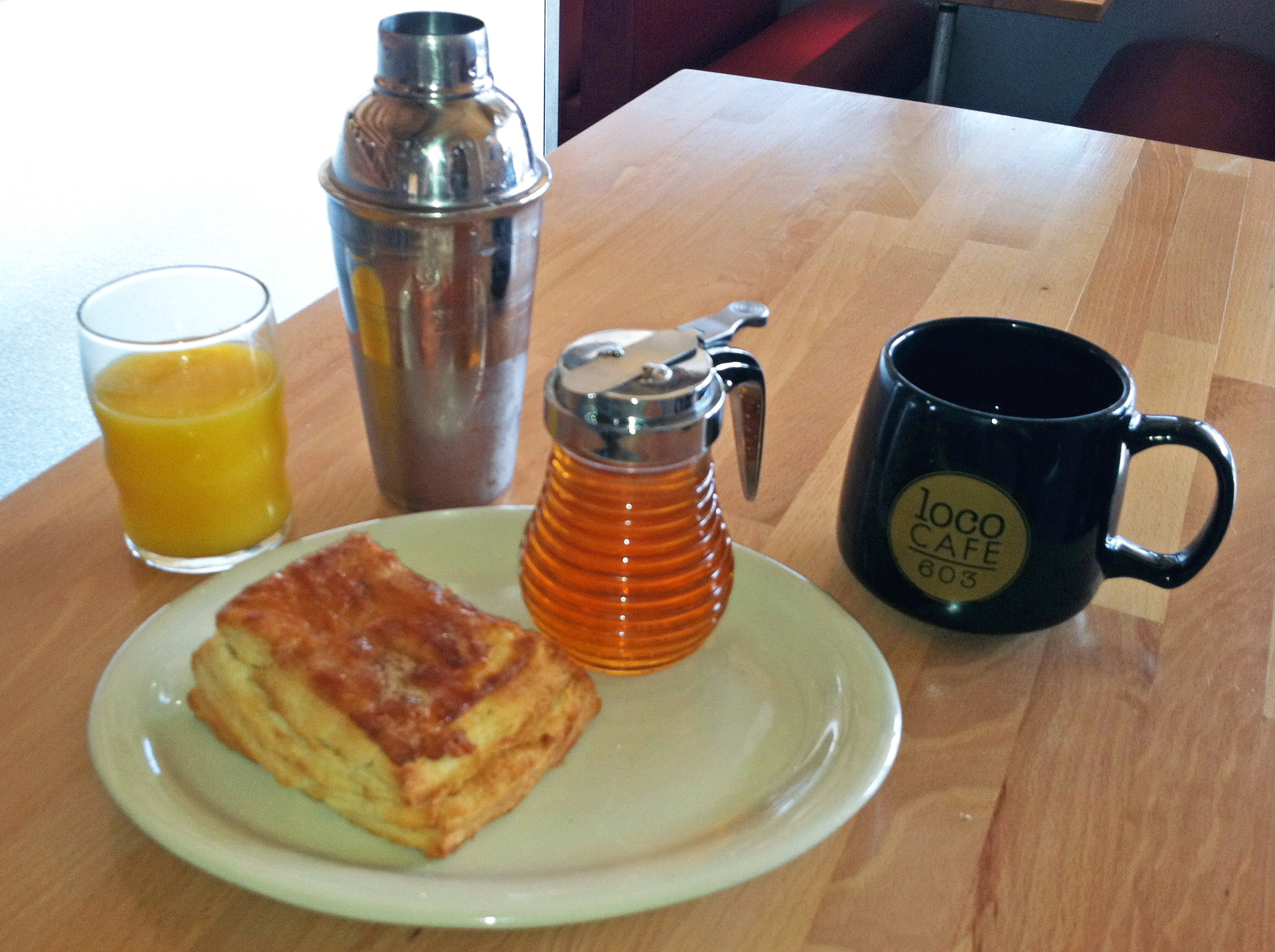 Coffee, OJ and a Honey Butter Loco Biscuit