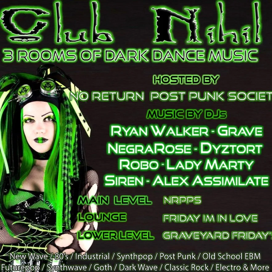 Club Nihil Returns Jan 28th! Post Punk Society, Friday I'm in Love, and Graveyard Fridays - 3 rooms of parties at Eris! &lt;3